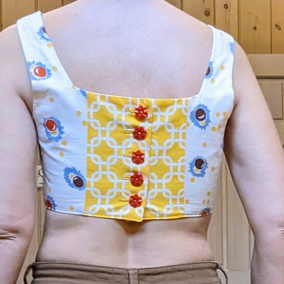 handmade VINTAGE PATTERN crop top calico S - Picture 5 of 11